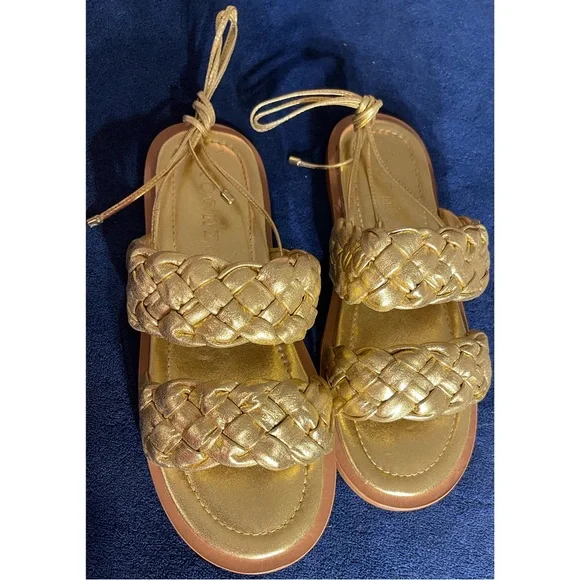 Anthropologie x Vicenza Metallic Braided Gold Sandals NWT SZ 9 - Picture 7 of 14